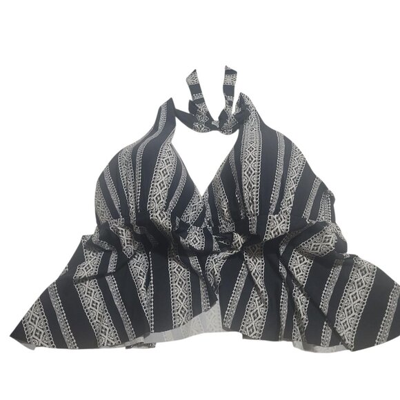 NWT-Plus Size Baja Halter Swim Top, 1X, Black & White - Picture 1 of 4